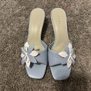 Parade Blue and White Floral Mules
